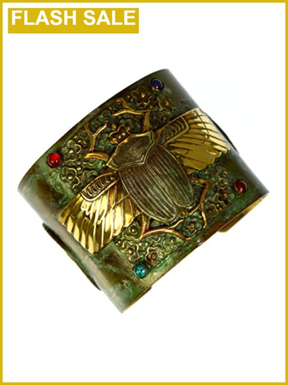Egyptian Scarab Motif Cuff Bracelet Brass Handmade